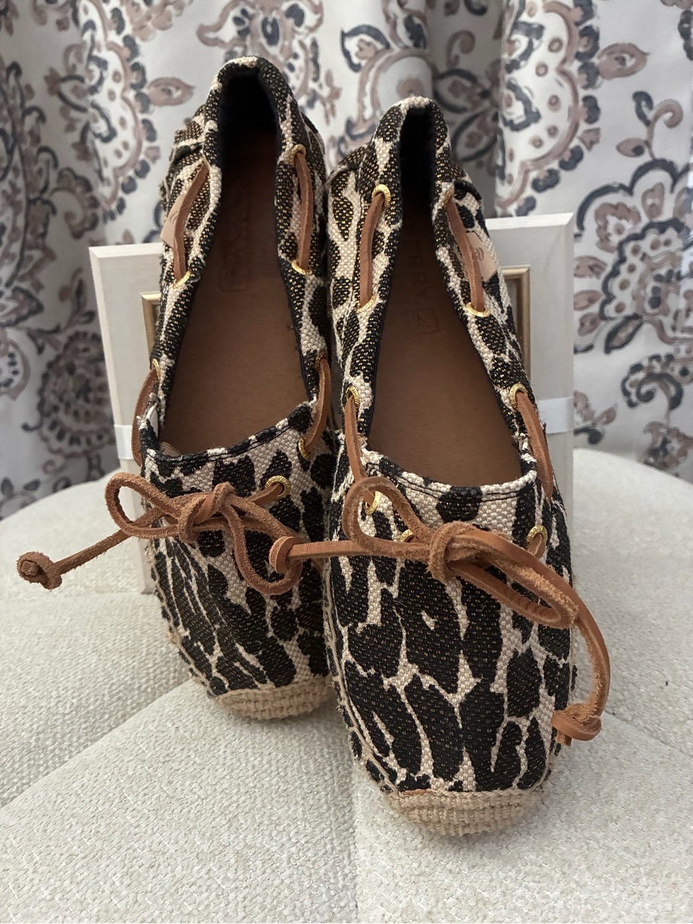Sperry Leopard Print Espadrille Flats with Tan Laces